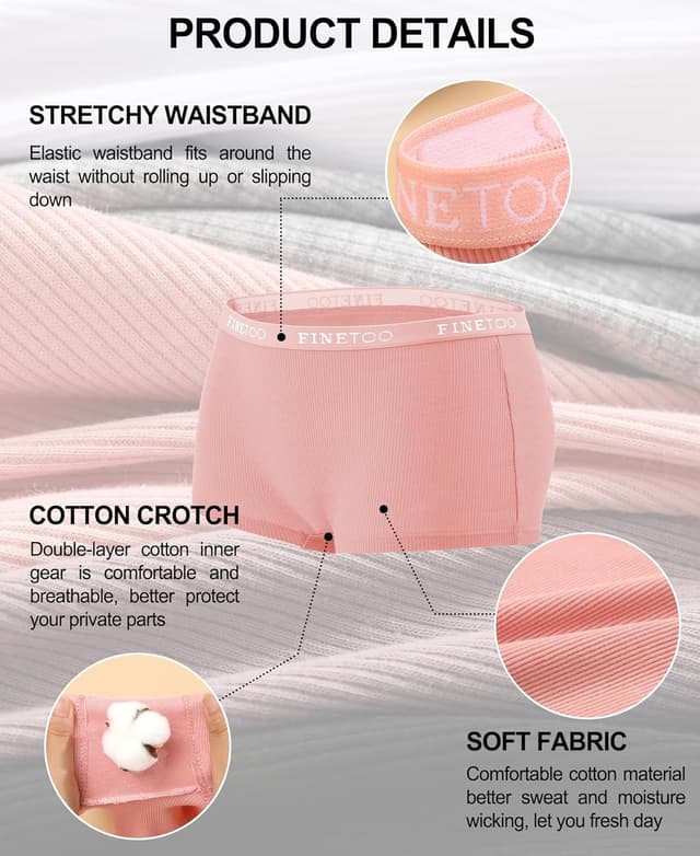 Detalle de FINETOO 5-Pack Cotton Boyshort Underwear for Women (Full Coverage)