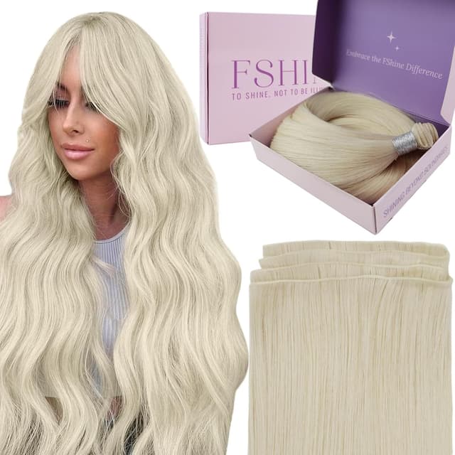 Detalle de Fshine Echthaar Extensions Tressen Blond, 60 cm (60 g) – zum Einnähen, Remy Weft Bund