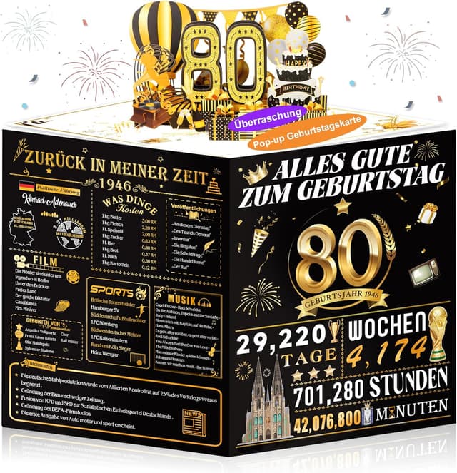 Detalle de Olosong Geburtstagskarte zum 80. Geburtstag – 3D Pop-up Karte „80“ mit Umschlag