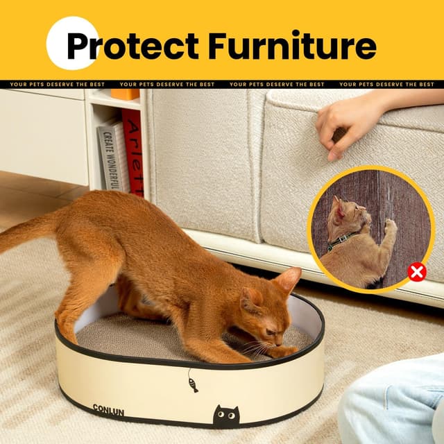 Detalle de Conlun Kratzbrett Katze – Kratzbox mit 4 Katzen Kratzpappe-Einsätzen, doppelseitig, drehbar, für Kratzen & Ruhen