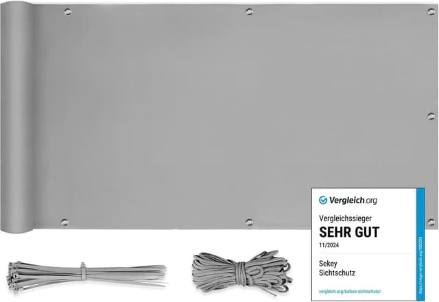 Detalle de Sekey Schermo per privacy balcone e terrazza in poliestere opaco grigio chiaro 75 x 500 cm, con occhielli e fascetta