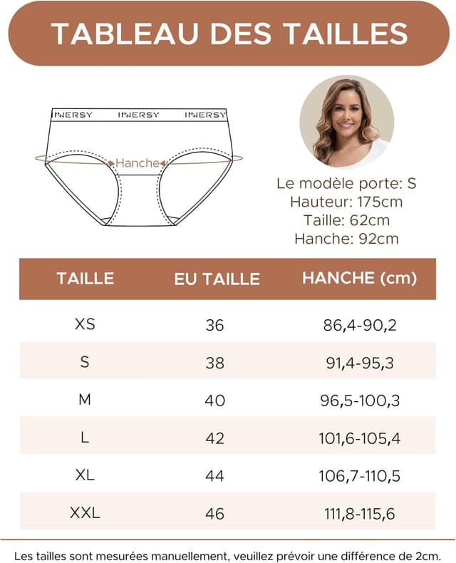 Detalle de INNERSY Culotte femme en coton stretch taille basse (lot de 6)