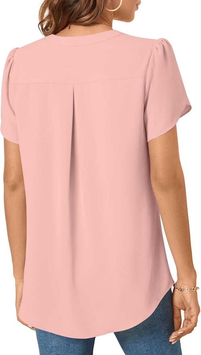 Detalle de TAOHUADAO women’s chiffon V-neck petal short-sleeve top for leggings and jeans