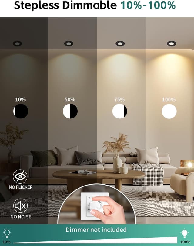 Detalle de KYOTECH LED-Einbaustrahler 230V dimmbar, 5 W, 4000 K (IP65) im 6er-Set, Einbau 65–75 mm, schwarz (nicht drehbar)