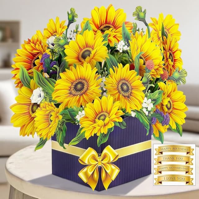 Detalle de Joybble 3D Sunflower Pop-Up Birthday Card for Women (with envelope) – personalised flower card for mum, daughter & more