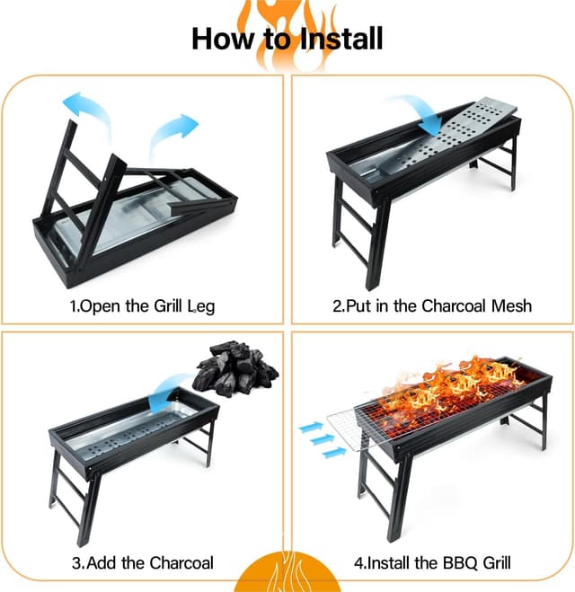 Detalle de iHomara BBQ barbecue grill: portable foldable charcoal grill for picnics, camping & garden use