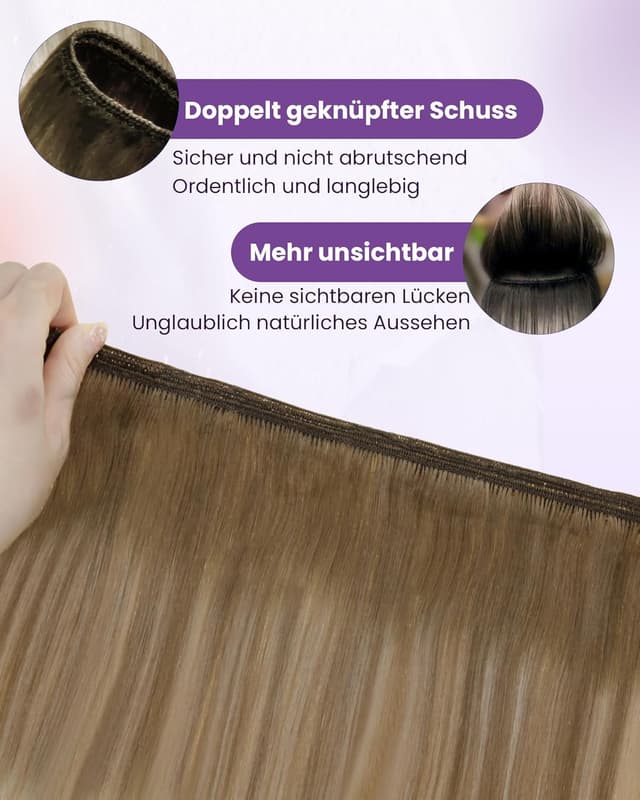 Detalle de LaaVoo Extensions Tressen Echthaar Ombre Braun (Remy) – Sew-in/Weft Haarverlängerung zum Einnähen, 100 g, 50 cm