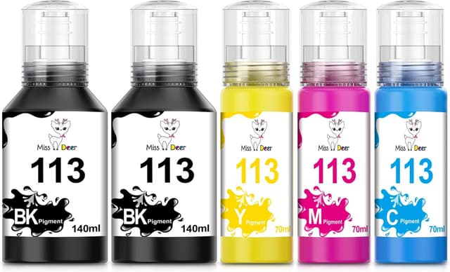 Detalle de Miss Deer 113 inchiostro compatibile per Epson EcoTank (multipack) per ET-5150, ET-5170, ET-5800 Pro e altri