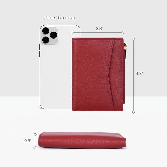 Detalle de Oak Leathers women’s leather wallet (Nappa Red) with RFID coin purse & card holder