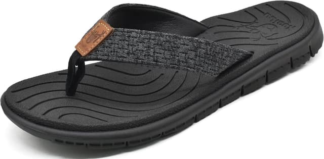 Detalle de KuaiLu Flip-Flops Damen aus weichem Leder- & Stoffmix – rutschfeste Badelatschen mit EVA-Fußbett
