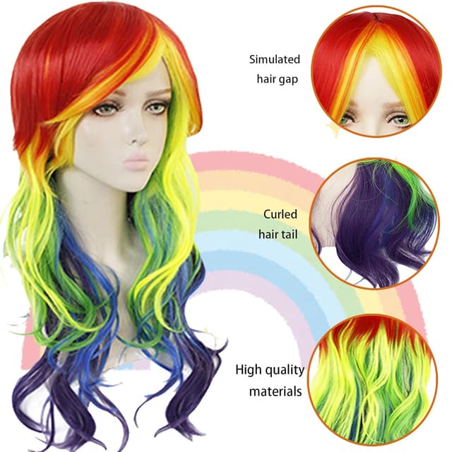 Thumbnail 2 de CWENDANER 24 Zoll Regenbogenperücke für Cosplay