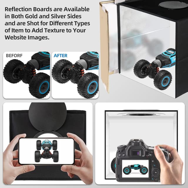 Detalle de PULUZ 30cm Light Box Photo Box Studio Kit with adjustable LED lights and 6 PVC backdrops