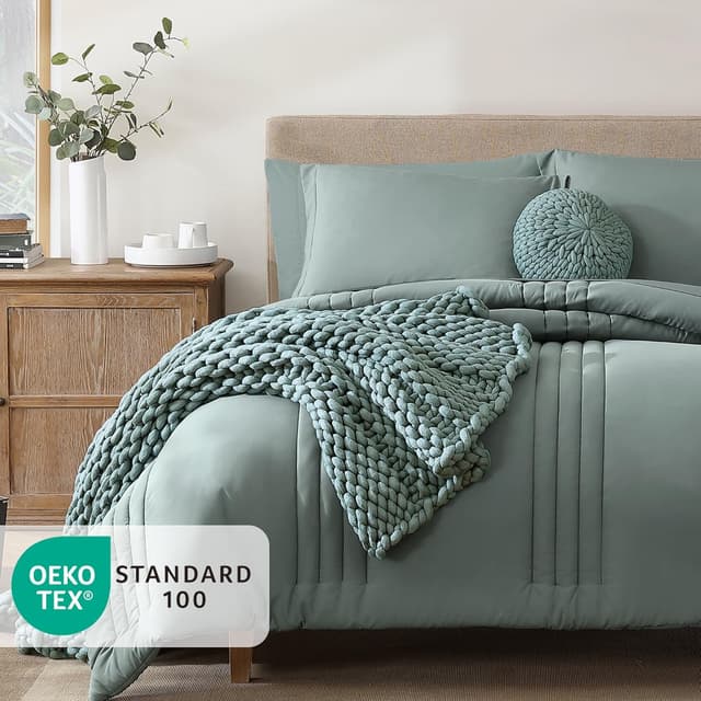 Thumbnail 4 de Monbix Queen Comforter Set 7-Piece Sage Green