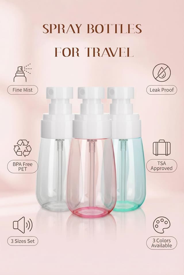 Thumbnail 3 de Lammcou kleine Sprühflaschen zum Befüllen im 3er-Set (Blue, Clear, Pink) – feiner Nebel, auslaufsicher, Reisegröße