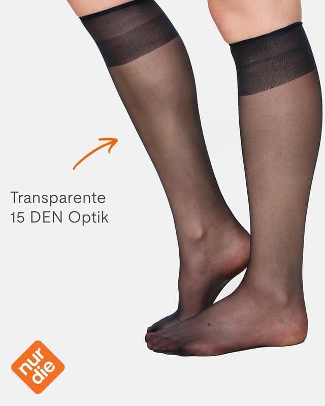 Detalle de Nur Die 5er Pack Knie-Seidenfein 15 DEN transparente Fein-Kniestrümpfe (Nylon) mit Komfortbund