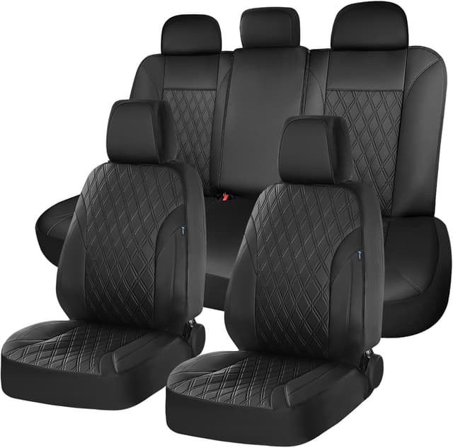Detalle de FLORICH Full Set Car Seat Covers (Front & Rear) — Faux Leather + 3D Air Mesh, Waterproof Universal Fit