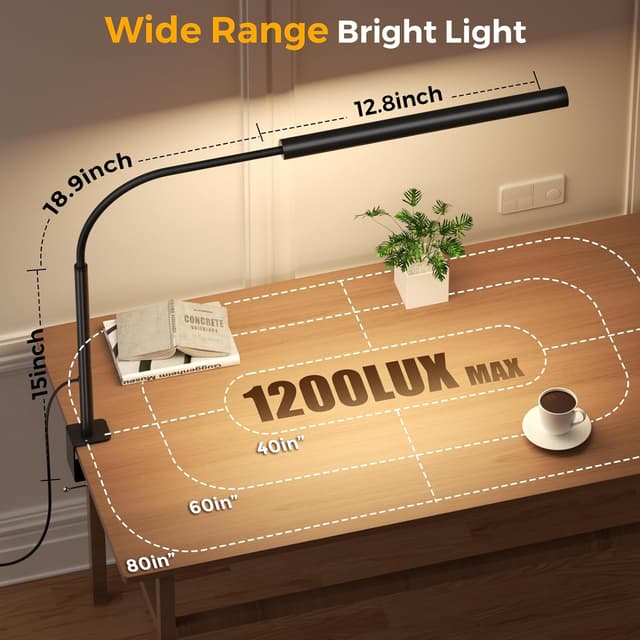 Detalle 2 de WHW3WIN LED Desk Lamp 12W — 5 modes, clamp