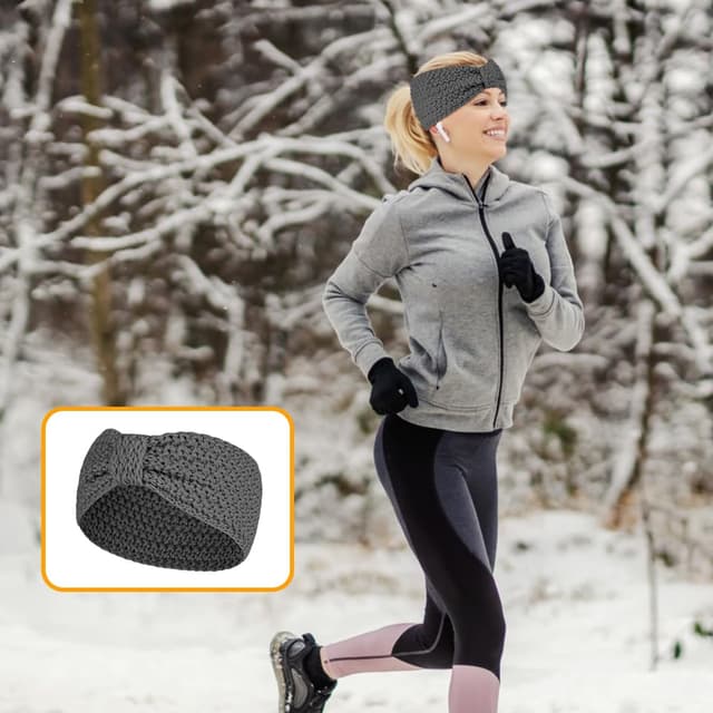 Detalle de LOPHE Winter Stirnband für Damen & Mädchen (2er-Set), gestrickt, warm & elastisch