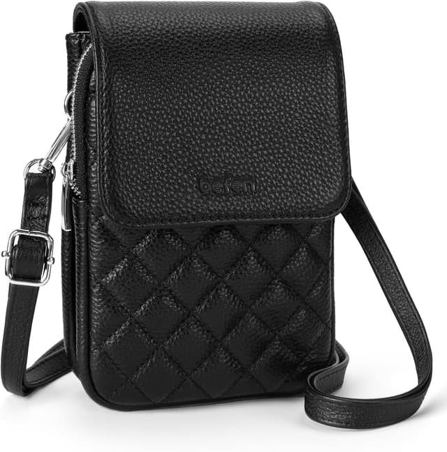 Detalle de befen Genuine Leather Crossbody Bag for Women – Small RFID-Blocking Phone Bag with Adjustable Strap