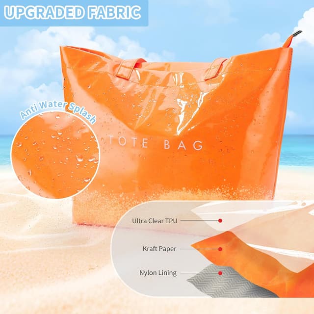 Detalle de KALIDI Large Beach Bag for Women – waterproof PVC zip tote with sand-proof design