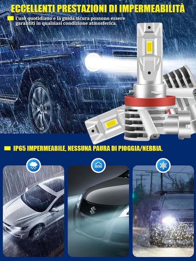 Detalle de XELORD Lampadina LED H11 6500K bianco freddo, plug and play 1:1 (2 pezzi) per fari DC 12V