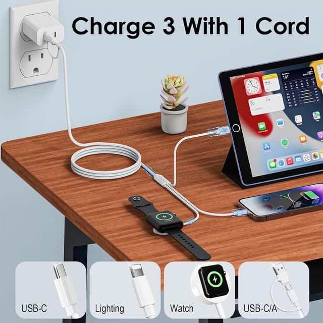 Detalle de Travel Essentials 150cm 3‑in‑2 USB‑C charging cable for iPhone