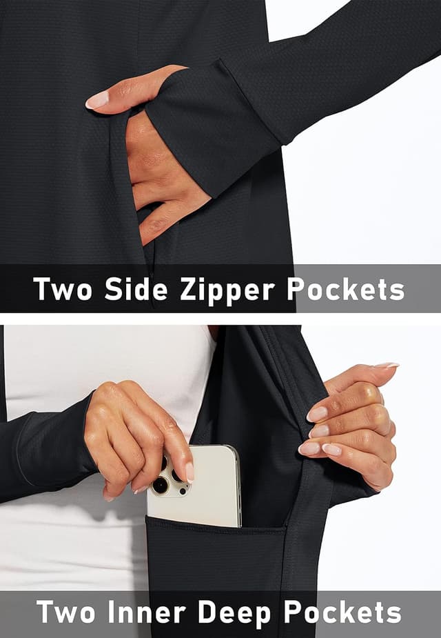 Detalle de MAGCOMSEN Women’s UPF 50+ Lightweight Athletic Jacket (Full Zip, Long Sleeve) With Pockets