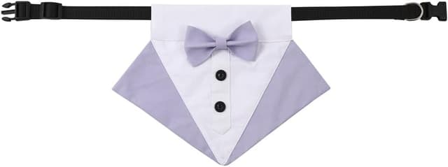 Detalle 2 de BT Bear Dog Tuxedo Bandana Collar with Bow Neck Scarf (Purple) – Adjustable snap collar for small pets