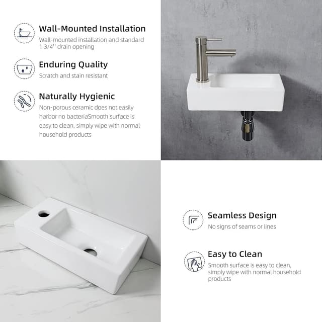 Detalle 2 de Ibergrif M41102-L lavabo rettangolare in ceramica bianco, da parete sinistro