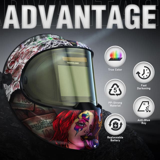 Detalle 2 de YESWELDER LYG-Q800D Auto-Darkening Welding Helmet with Side View (True Color, Solar Powered)