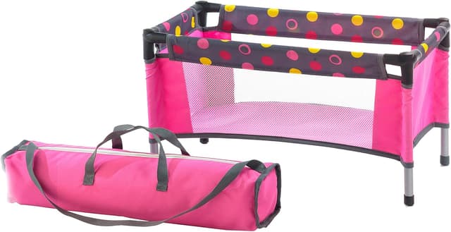 Imagen de Bayer Chic 2000 Puppenreisebett 652 24 „Funny pink“ (Klein) – kompakt klappbar mit Stoff-Tragetasche en OfertitasTOP