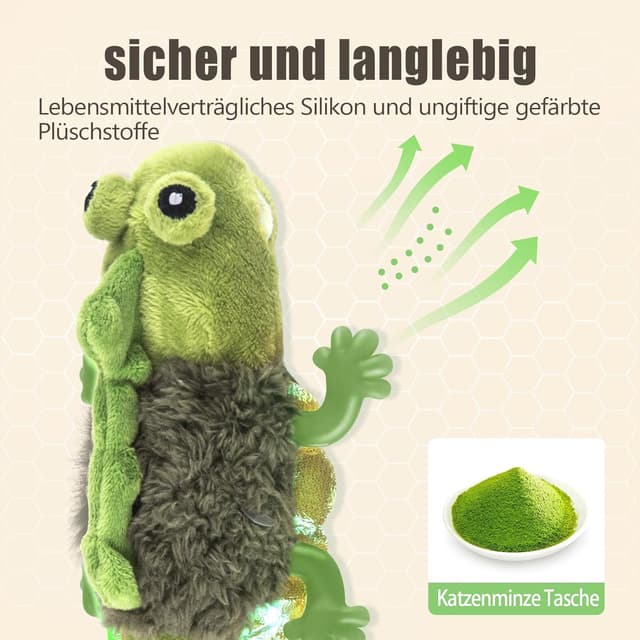 Detalle 2 de Migipaws elektrisches Echsen-Plüsch-Katzenspielzeug mit Katzenminze, USB-wiederaufladbar