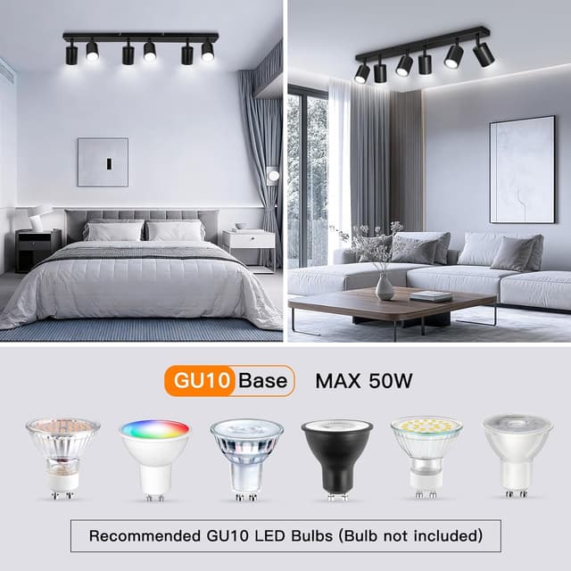 Detalle de Ketom 6 faretti da soffitto orientabili GU10 nero opaco (plafoniera)