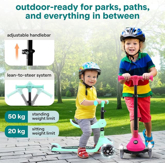 Detalle de SereneLife 3 Wheel Kids Scooter (LED wheels) with/without foldable seat