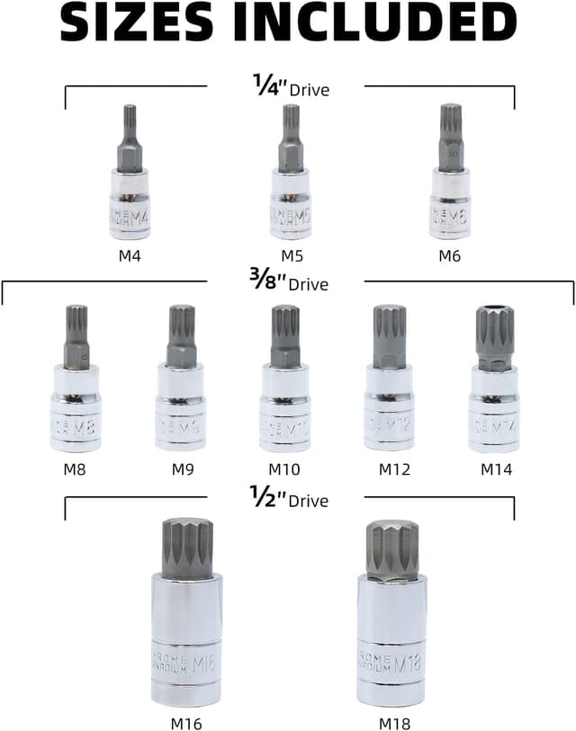Detalle 2 de Jeu de douilles Torx/embouts XZN CCLIFE 10 pièces (M4 à M18) en S2 avec boîte de rangement
