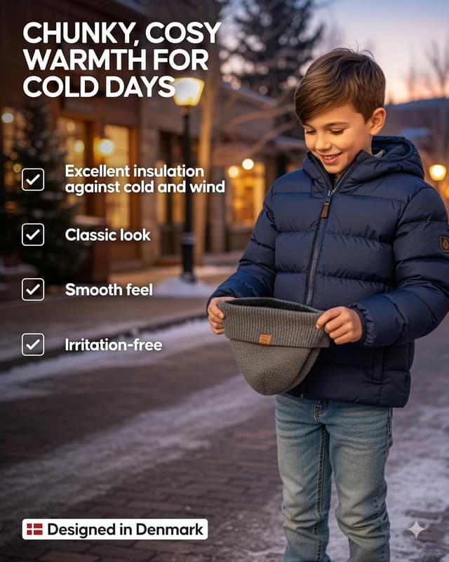 Detalle de DANISH ENDURANCE Merino Wool Beanie Hat for Kids (Unisex) with Thermal Fleece Lining