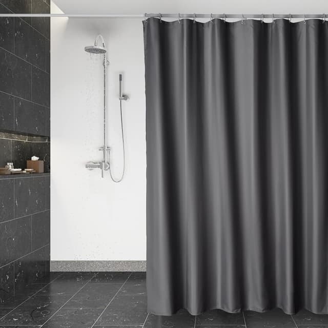 Detalle de DUFU Rideau de douche séchage rapide 180 x 200 cm gris foncé (polyester imperméable, semi-transparent) avec 12 crochets