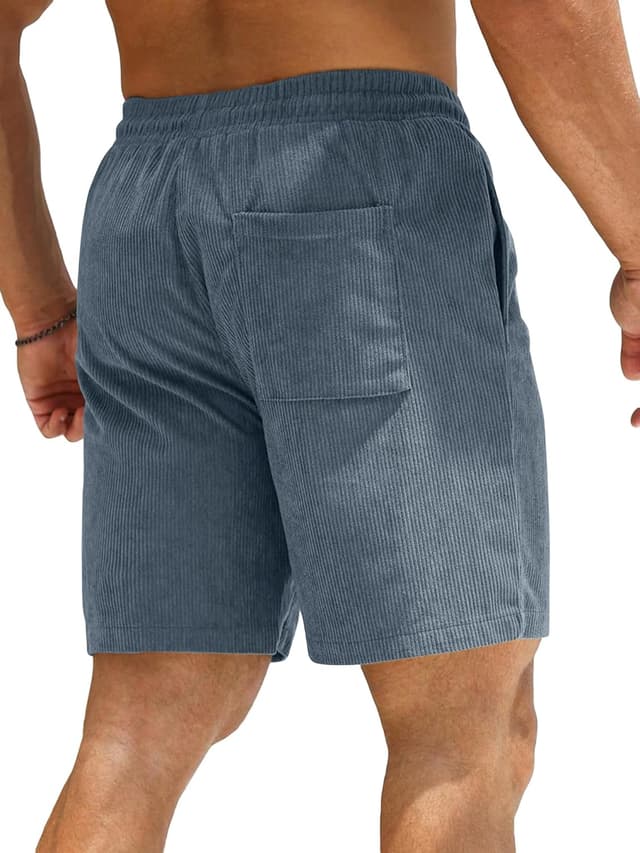 Detalle de JMIERR Corduroy Shorts Herren – Sommer-Freizeit-Shorts mit Leinen-Stretch, elastischem Bund und Taschen