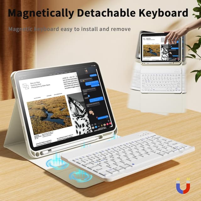 Detalle de zoyu Keyboard Case for iPad (11th Gen A16, 2025) & iPad 10th Gen (2022) — detachable magnetic wireless keyboard folio in beige