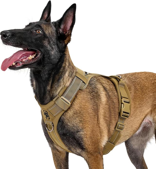 Detalle de OneTigris Harnais Diesel tactique pour chien, réglable et rembourré (brun, L) avec éléments réfléchissants