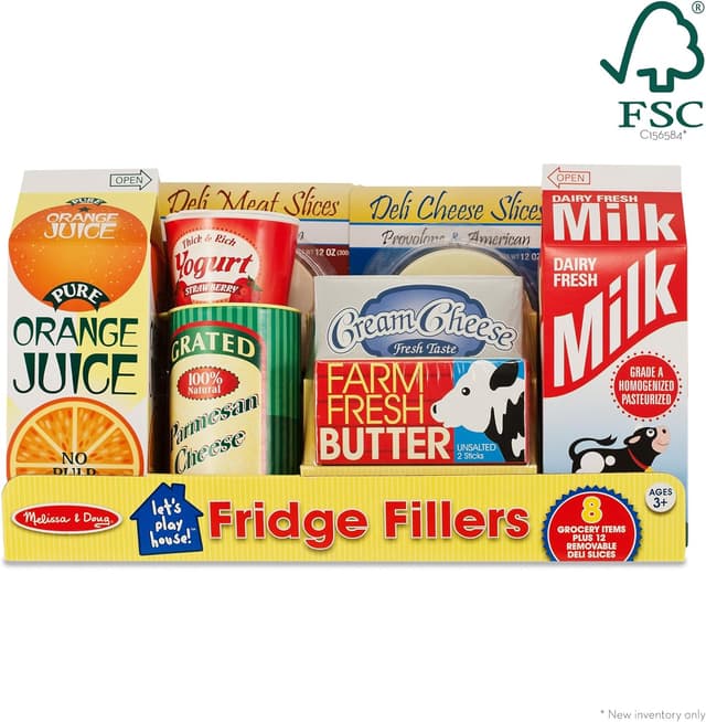 Detalle de Melissa & Doug Fridge Fillers Grocery Play Food Cartons (8 Pieces) Wooden Toy Groceries