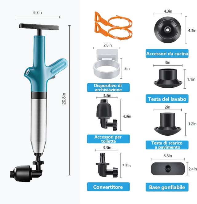 Detalle 2 de NiC IS COCNG Pompa stura wc e lavandini a pressione con stantuffo ad aria compressa fino a 120 psi