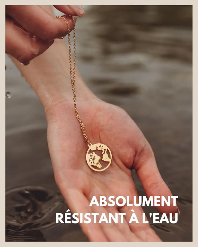 Detalle de GD GOOD.designs EST. 2015 collier globe terrestre pour femme réglable en acier inoxydable, pendentif carte du monde