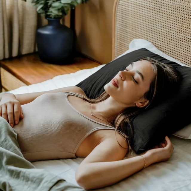 Detalle de Dreamzie Kissenbezug aus 100% Bio-Baumwolle, 80x80 cm im 2er-Set (schwarz) mit Reißverschluss