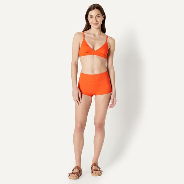 Detalle de Bas de bikini court garçon taille haute en maille extensible Amazon Essentials Femme