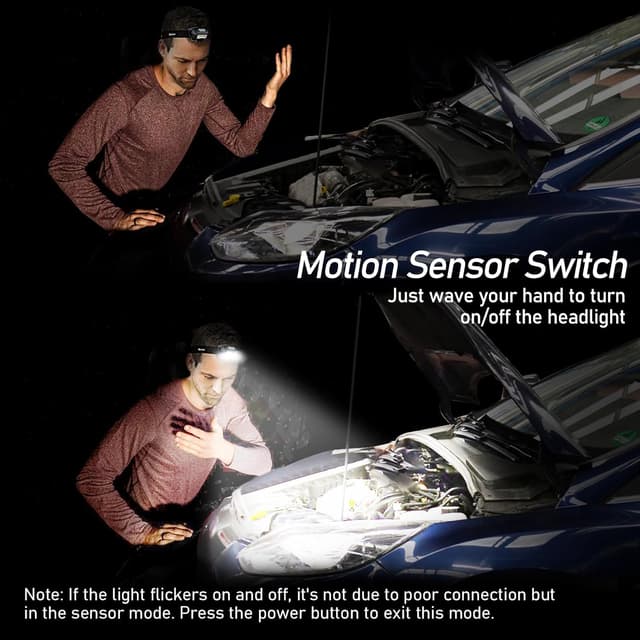 Detalle de Blukar Torcia Frontale LED ricaricabile 2000 lumen con sensore movimento e IPX5