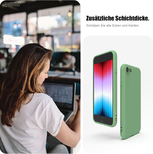 Detalle de Zuvirelx Silikon-Handyhülle für iPhone SE (2./3. Gen) 2020/2022 & iPhone 8/7 – minzgrün, dünn & stoßfest