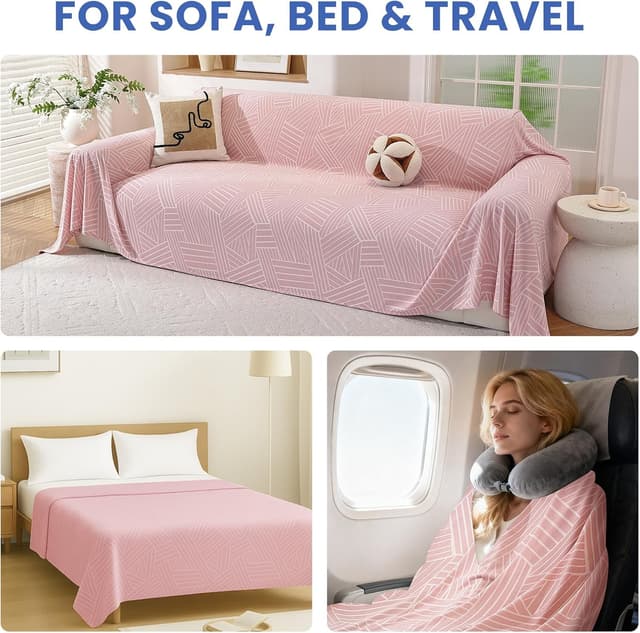 Detalle de Housse de canapé Ystyle 4 places 200x380 cm – protection anti-griffes pour animaux, antidérapante et décorative (rose)
