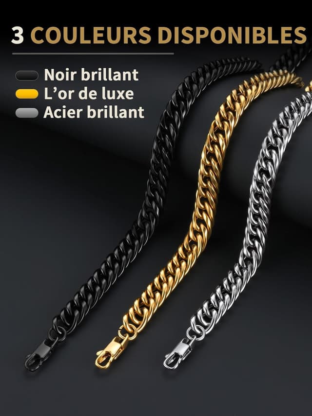 Thumbnail 6 de FindChic Collier homme cubaine en acier inoxydable 316L, largeurs 3/6/9/12 mm, longueurs 46 à 76 cm