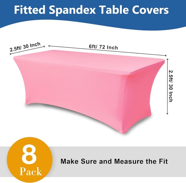 Detalle 2 de Enjoyidea Pink Fitted Stretch Table Cover for 6-Foot Rectangle Tables (8-Pack)